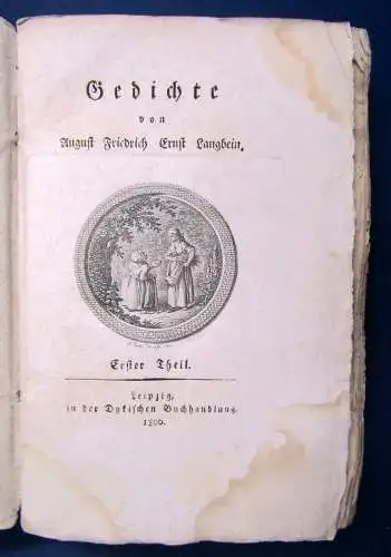 Gedichte von August Friedrich Ernst Langbein 1.Teil apart 1800 Belletristik js