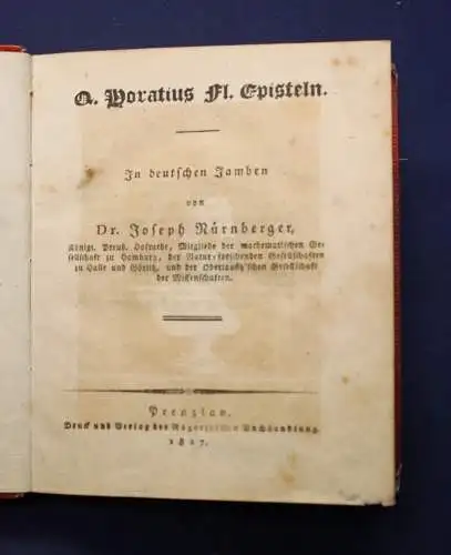 Nürnberger Des Q. Horatius Flaccus Episteln 1827 Belletristik Drama js 