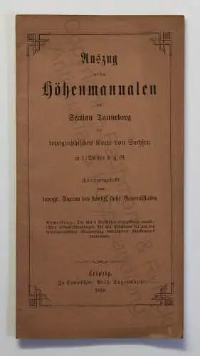 Auszug aus den Höhenmanualen der Section Stauchitz 1882 Sachsen Topografie xz