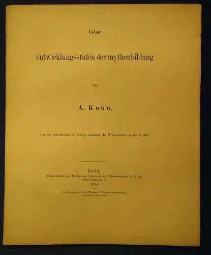 Kuhn Ueber entwicklungsstufen der mythenbildung 1874 selten Wissen Studium js