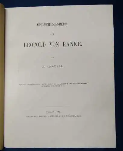 Sybel Gedaechtnissrede auf Leopold von Ranke 1886 Wissen Studium selten js