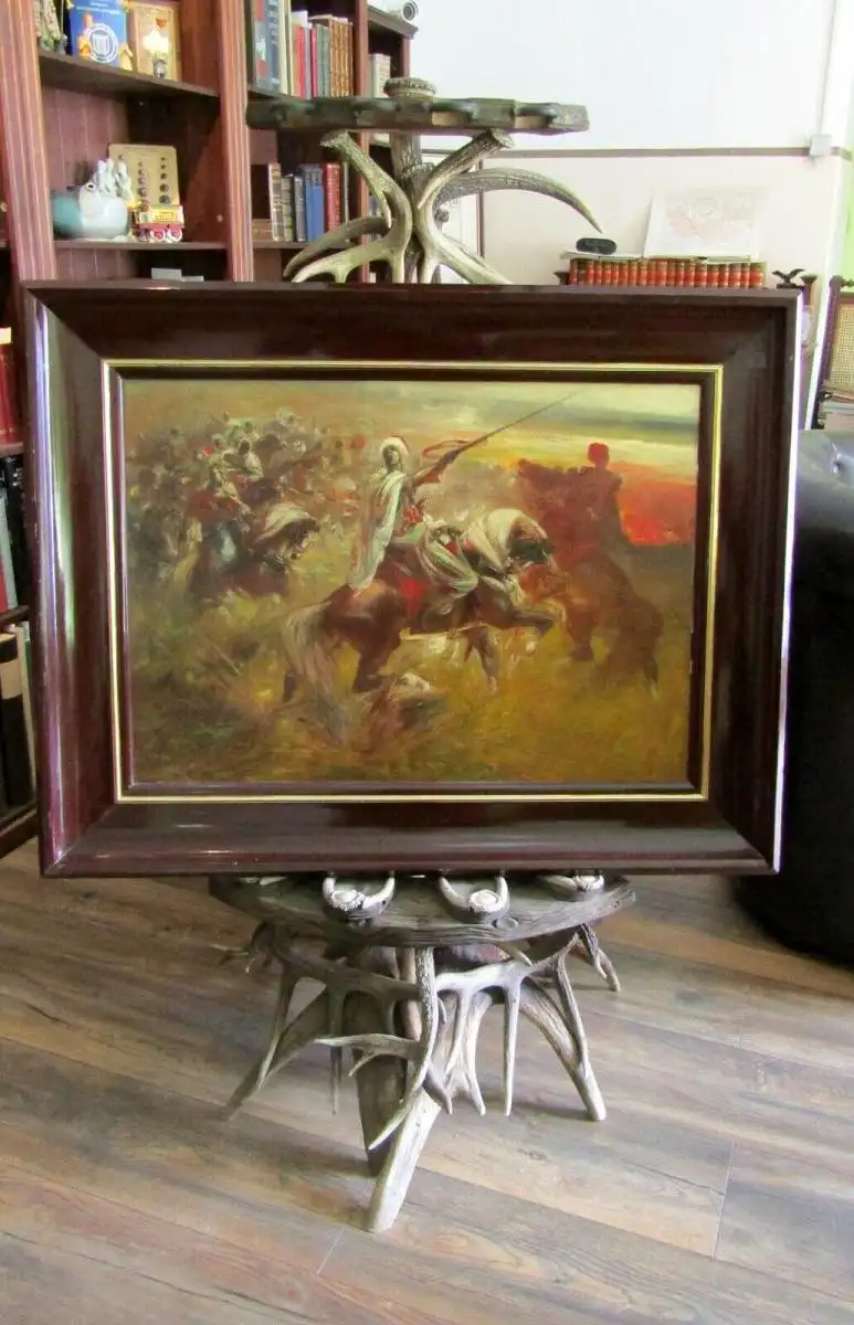 Schlacht - Der Scheich mit seinen Getreuen. Öl auf Leinwand HM Staackmann M 07 1