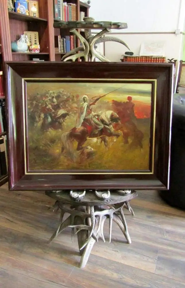 Schlacht - Der Scheich mit seinen Getreuen. Öl auf Leinwand HM Staackmann M 07 1