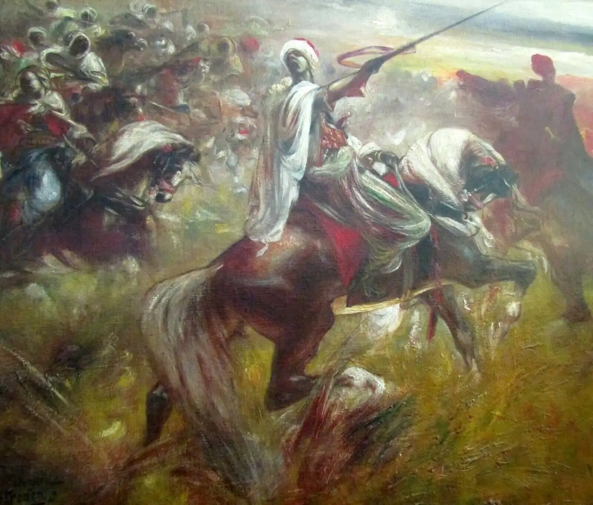Schlacht - Der Scheich mit seinen Getreuen. Öl auf Leinwand HM Staackmann M 07 3