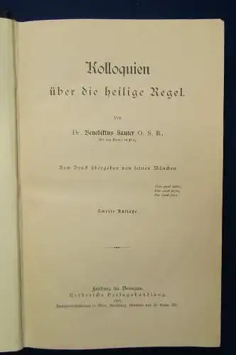 Sauter Kolloquien über die heilige Regel 1901 Theologie Christentum Glaube js