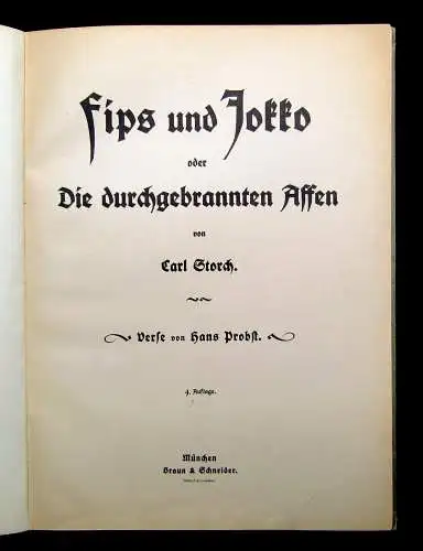 Storch Fips und Jokko oder die durchgebrannten Affen um 1915 Kinderbücher