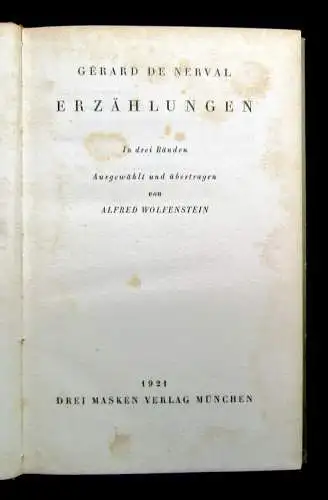 Nerval Erzählungen in drei Bänden 1921 1-3 komplett Literatur Lyrik Belletristik