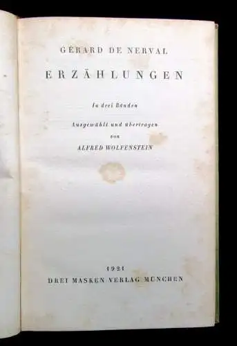 Nerval Erzählungen in drei Bänden 1921 1-3 komplett Literatur Lyrik Belletristik