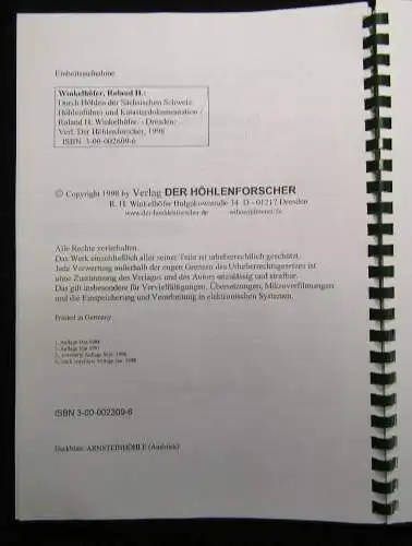 Winkelhöfer Durch Höhlen der Sächsischen Schweiz Katasterdokumentation 1998