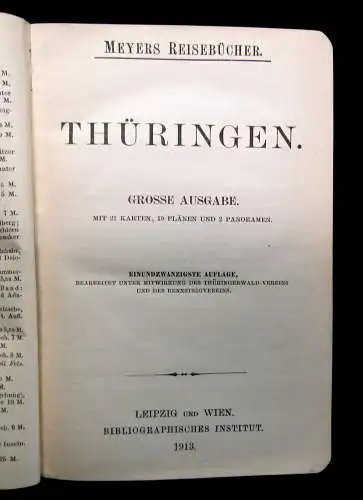 Meyer´s Reisebücher Thüringen Grosse Ausgabe 1913 21 Karten 19 Pläne 2 Panoramen