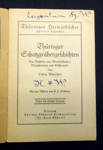 Wünscher Thüringer Schatzgräbergeschichten um 1900 Landeskunde Guide selten
