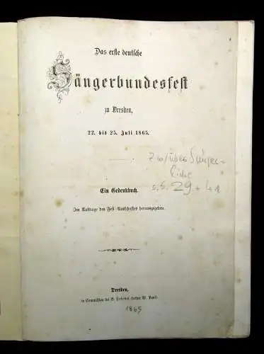 Langer 2 Hefte zum Sächsischen Sängerbundes-Fest Dresden 1925 und 1865