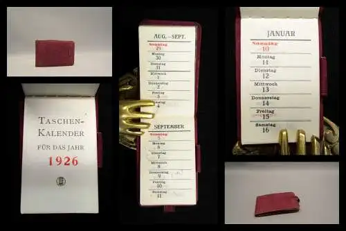 Taschen Kalender für das Jahr 1926 *Minibuch* 5,8 cm x 3,8 cm Wildledereinband