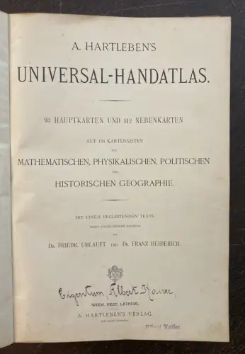 Umlauft, Heiderich A. Hartleben`s Universal- Handatlas o.J. um 1890