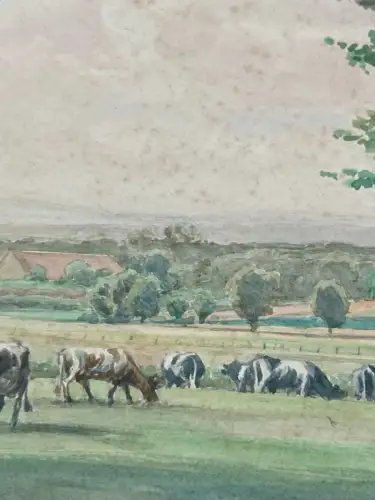 Rudolph, Wilhelm Weidelandschaft mit Kühen 1946 unten links signiert Aquarell