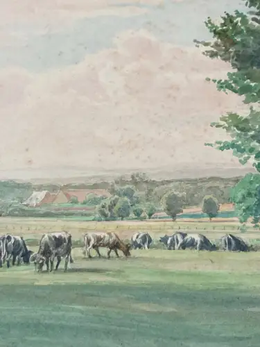 Rudolph, Wilhelm Weidelandschaft mit Kühen 1946 unten links signiert Aquarell