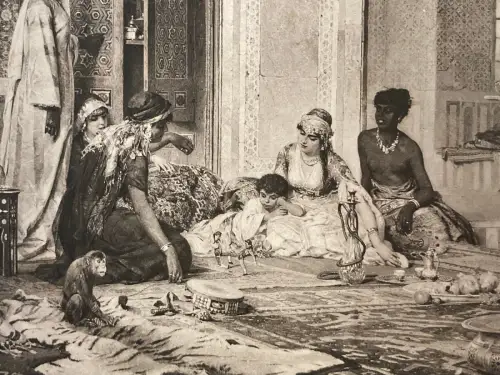 Seel, Adolf " Das innere eines Harems"  Photogravüre Bruckmann um 1880