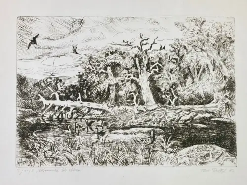 Dietzel, Theodor( 1926- 1014) "Elburwald bei Aken" Radierung Aufl.Nr.8 von 30