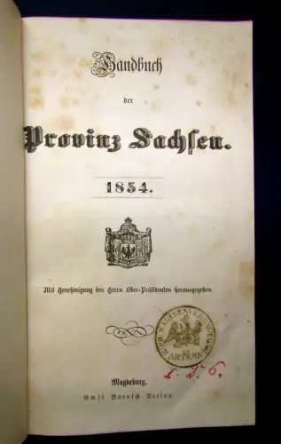 Handbuch der Provinz Sachsen 1854 Geschichte Gesellschaft Politik mb