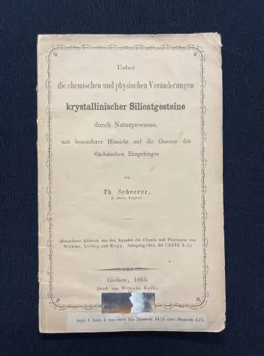 Ueber die chem. u phys. Veränderungen krystallinischer Silicatgesteine 1863