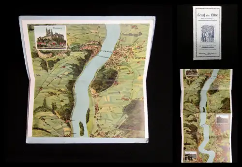 Leporello Lauf der Elbe Sudetenland u. Elbsandsteingebirge bis Meißen um 1930