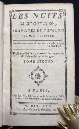 Young, Edward Les Nuits  D´Young 1769 2 Bde Philosophie Tod Unsterblichkeit