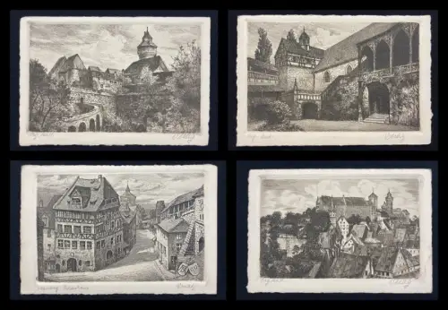 Nürnberg- Sammlung 11x Or.Radierungen Ansichtskarten Postkarten um 1920 Grafik