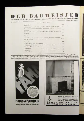 Der Baumeister Monatshefte für Baukultur und Baupraxis 7 Hefte 1933-1942