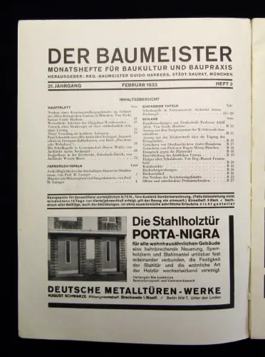 Der Baumeister Monatshefte für Baukultur und Baupraxis 7 Hefte 1933-1942