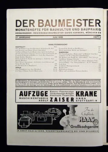 Der Baumeister Monatshefte für Baukultur und Baupraxis 7 Hefte 1933-1942