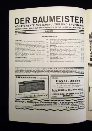 Der Baumeister Monatshefte für Baukultur und Baupraxis 7 Hefte 1933-1942