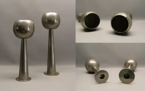 2 seltene "Space Age" Designobjekte o.J. 1970er Jahre Edelstahl poliert selten