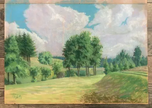 Pojta Pastell leicht bergige Landschaft 1.Hälfte 20.Jh. 2 Bilder signiert u.li.