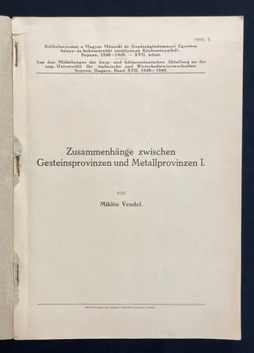 Vendel, Miklos Zusammenhang zwischen Gesteinsprovinzen u. Metallprovinzen I.