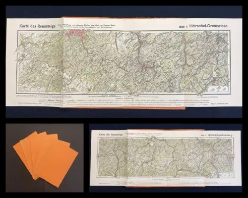 Karte des Rennsteiges in 5 separaten Karten ca. 1915 koloriert Karten Thüringen