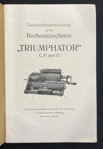 Triumphator- Werk M.B.H. Spezialfabrik für Rechenmaschinen Gebrauchsanweisung