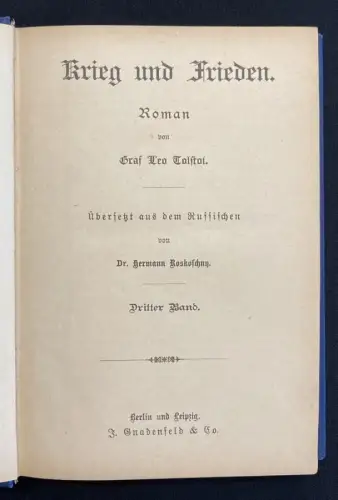 Tolstoi Krieg und Frieden Roman 5 Bde. in 2  um 1880