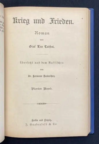 Tolstoi Krieg und Frieden Roman 5 Bde. in 2  um 1880