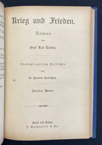 Tolstoi Krieg und Frieden Roman 5 Bde. in 2  um 1880