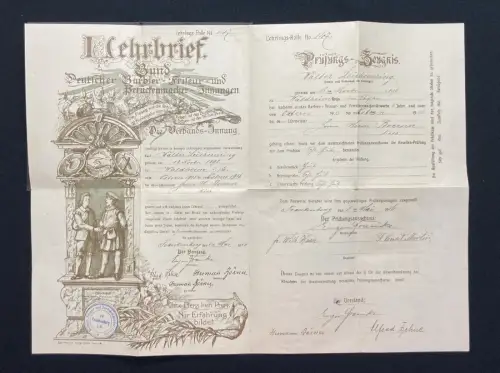 Innung des Barbier-, Friseur- und Perückeninnung Urkundendruck m. Unterschriften