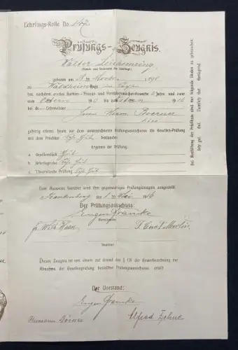 Innung des Barbier-, Friseur- und Perückeninnung Urkundendruck m. Unterschriften