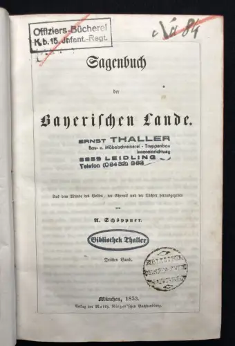 Schöpnner Sagenbuch der Bayrischen Lande. Aus dem Munde des Volkes Bd 1-3 in 4