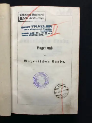 Schöpnner Sagenbuch der Bayrischen Lande. Aus dem Munde des Volkes Bd 1-3 in 4