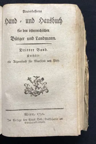Berger Hausbuch für den österreichischen Bürger u. Landmann 3 Bde. in 1, 1792