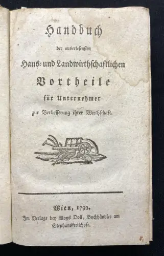 Berger Hausbuch für den österreichischen Bürger u. Landmann 3 Bde. in 1, 1792
