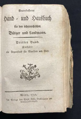 Berger Hausbuch für den österreichischen Bürger u. Landmann 3 Bde. in 1, 1792