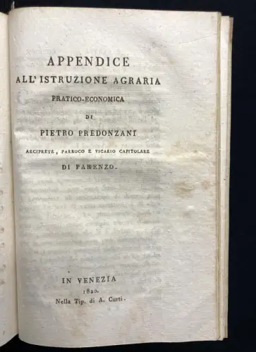 Predonzani, Pietro Discorso Ed Istruzione Agro- Economica 1820 -Landwirtschaft