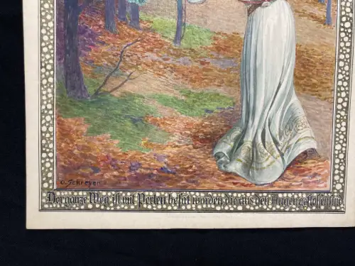 Schreyer, Oskar Die Gänsehirtin am Brunnen No.1 Märchen Aquarell um 1900 Grimm