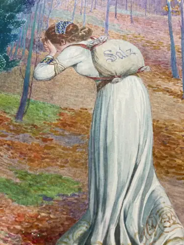 Schreyer, Oskar Die Gänsehirtin am Brunnen No.1 Märchen Aquarell um 1900 Grimm