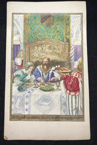 Der Froschkönig No.3 Märchen Aquarell /Tusche um 1900,Gebrüder Grimm